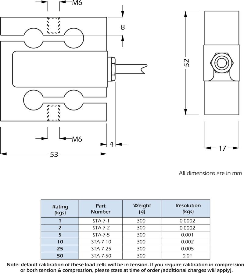 sta-7 load cell dimensions